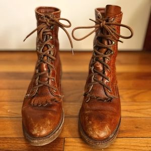 Genuine leather lace-up duster boots